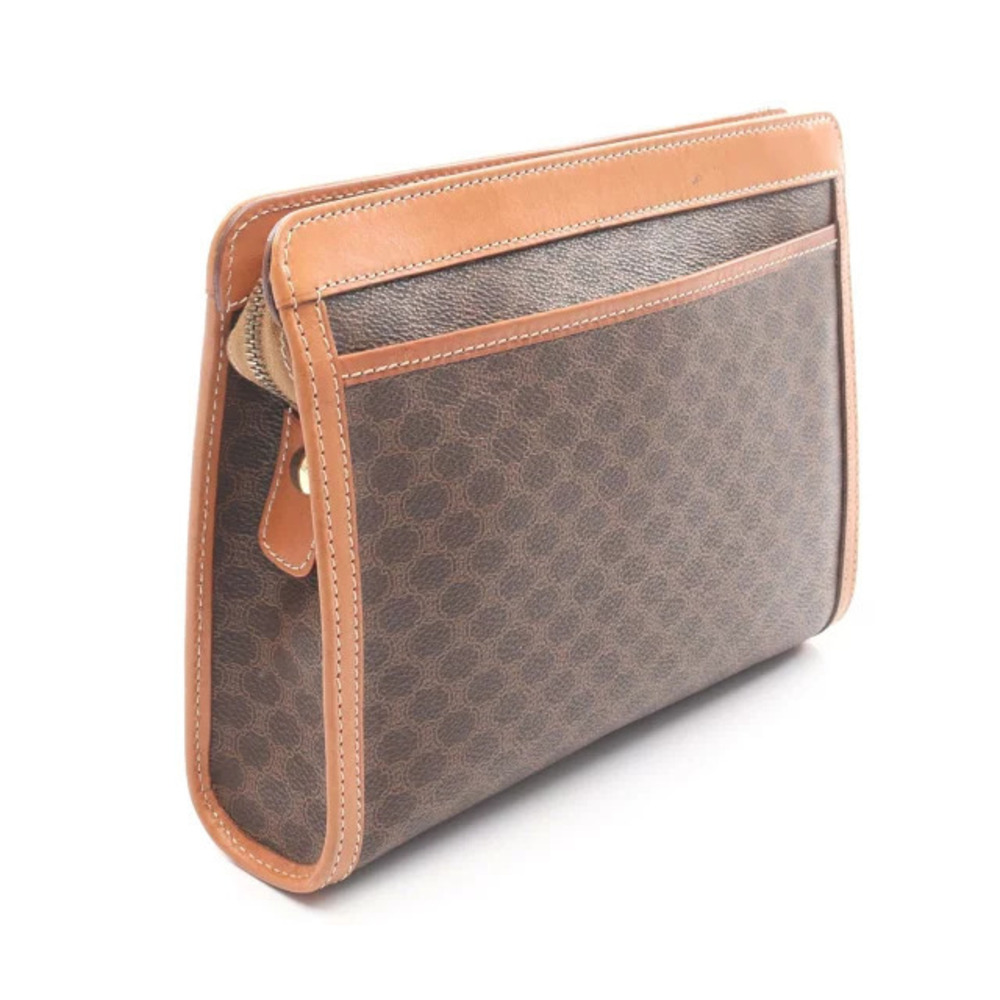 Celine Macadam Clutch Leather Brown Shoulder Bag Canvas Brown